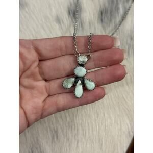 Native American Sterling Silver Green Paloma Turquoise Cluster Necklace 925 18”